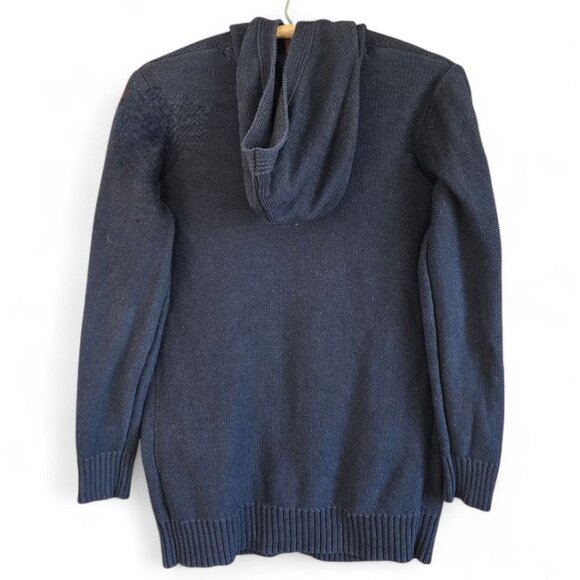 Tahari Womens Medium Navy Blue Hooded Knit Cardigan With Pockets - Picture 2 of 5